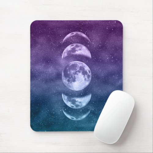 Teal Purple Moon Phases Celestial Pattern Mouse Pad