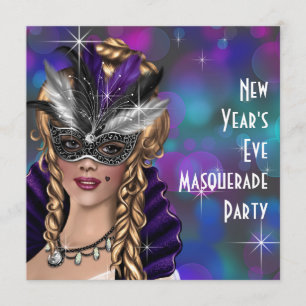 Teal Purple New Years Eve Masquerade Party Invitation