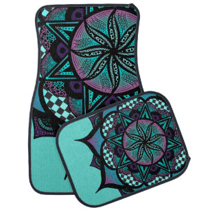 Teal Purple Ombré Mandala Flower Car Floor Mats
