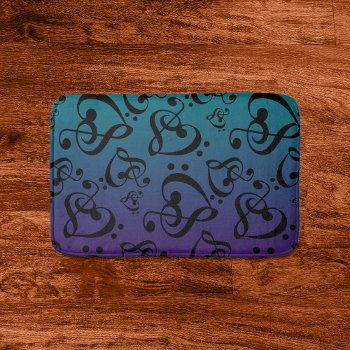 Teal Purple Ombre Music Note Clef Hearts Pattern Bath Mat by machomedesigns at Zazzle