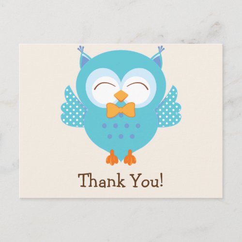Teal  Purple Owl Thank You Postcard