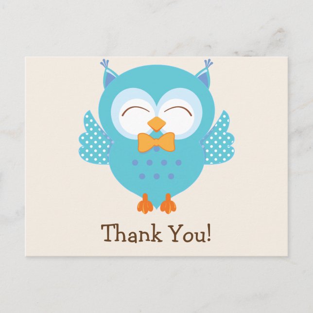 Teal & Purple Owl Thank You Postcard (Front)