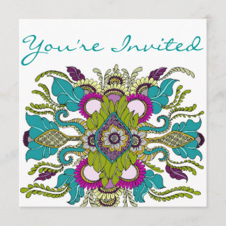 Teal & Purple Paisley Henna Shower Invitation