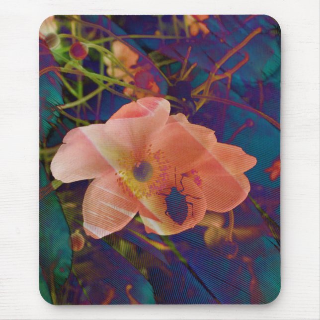 Teal Purple Peach Psychedelic Bug and Windflower Mouse Pad (Front)