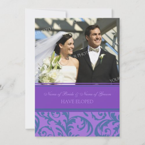 Teal Purple Photo Elopement Announcement Cards