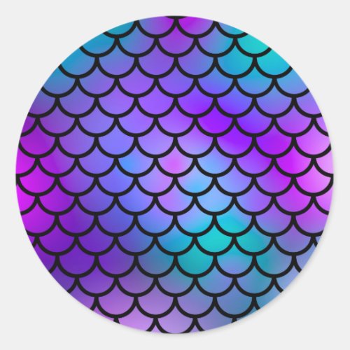 Teal Purple Pink Blue Mermaid Scales Fantasy Fish Classic Round Sticker