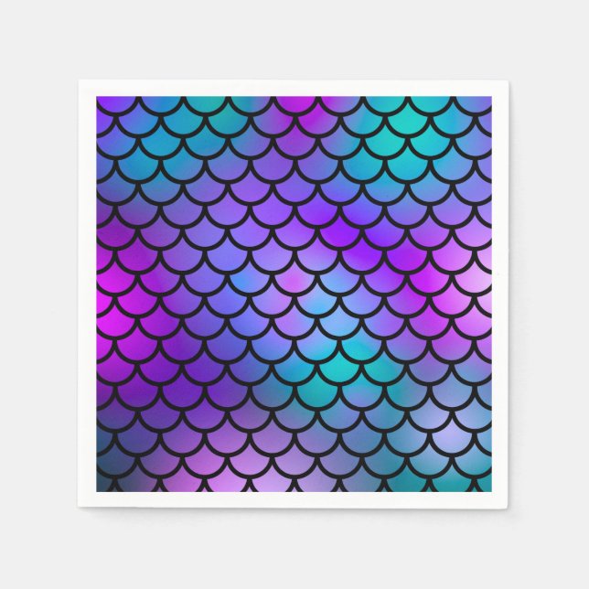 Teal Purple Pink Blue Mermaid Scales Fantasy Fish Napkins (Front)