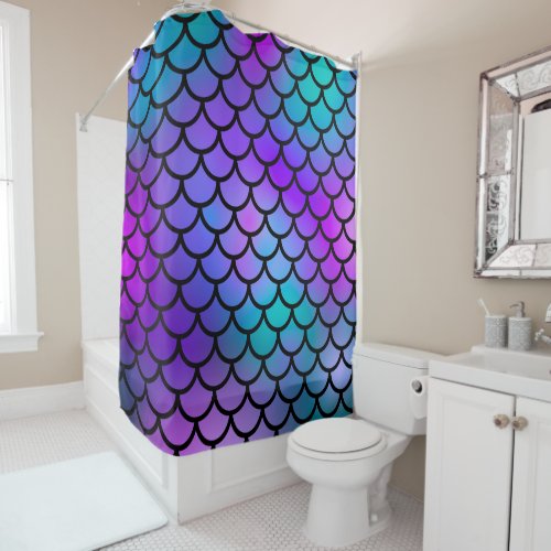 Teal Purple Pink Blue Mermaid Scales Fantasy Fish Shower Curtain