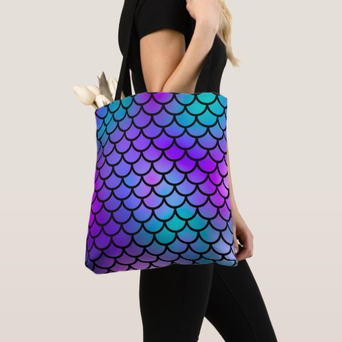 Teal Purple Pink Blue Mermaid Scales Fantasy Fish Tote Bag