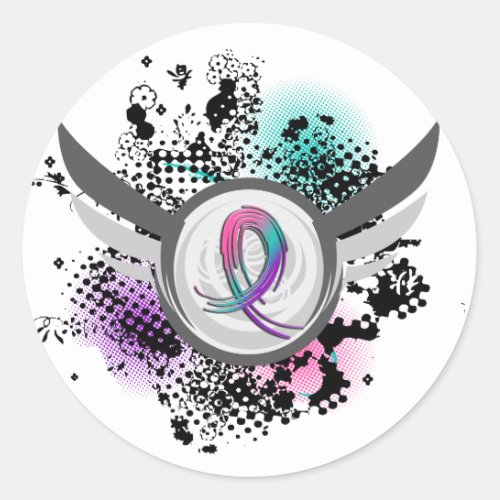 Teal Purple Pink Ribbon And Wings Thyroid Cancer Classic Round Sticker