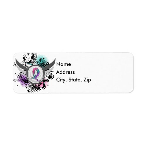 Teal Purple Pink Ribbon And Wings Thyroid Cancer Label