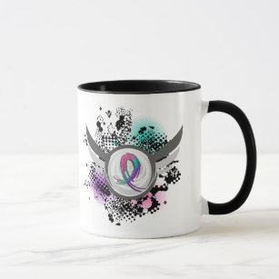 Teal Purple Pink Ribbon And Wings Thyroid Cancer Mug