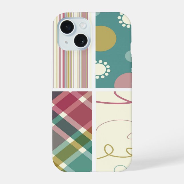 Teal Purple Plaid Check Dots Scribbles Pattern Iphone Case (Back)