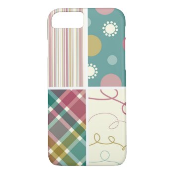 Teal Purple Plaid Dots Scribbles Chic Iphone Case by fat_fa_tin at Zazzle