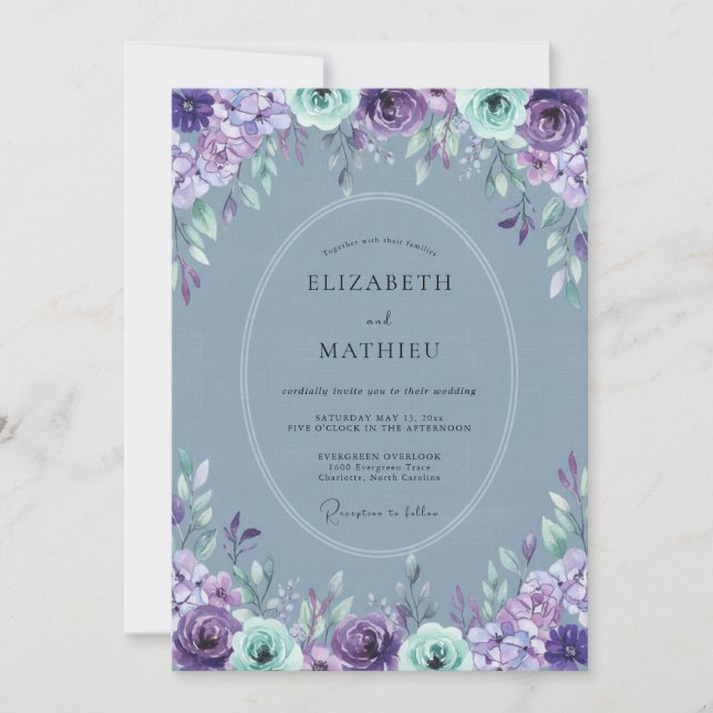 Teal Purple Radiant Spring Wedding Invitation (Front)