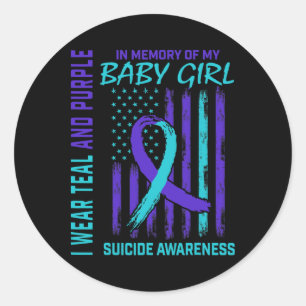 Teal Purple Ribbon Ba Classic Round Sticker