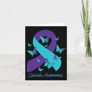 Teal Purple Ribbon Butterflies Suicide Prevention Card
