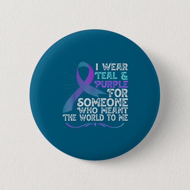 Teal Purple Ribbon For Suicide Prevention Awarenes Button (Front)