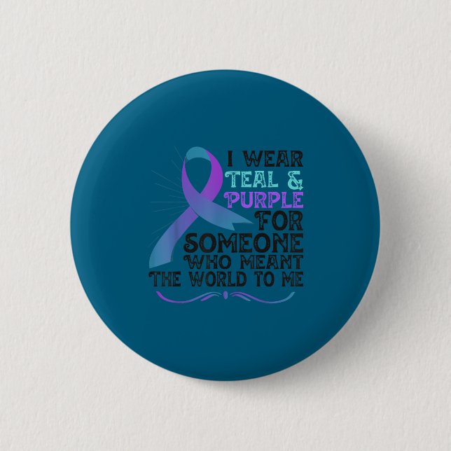 Teal Purple Ribbon For Suicide Prevention Awarenes Button (Front)