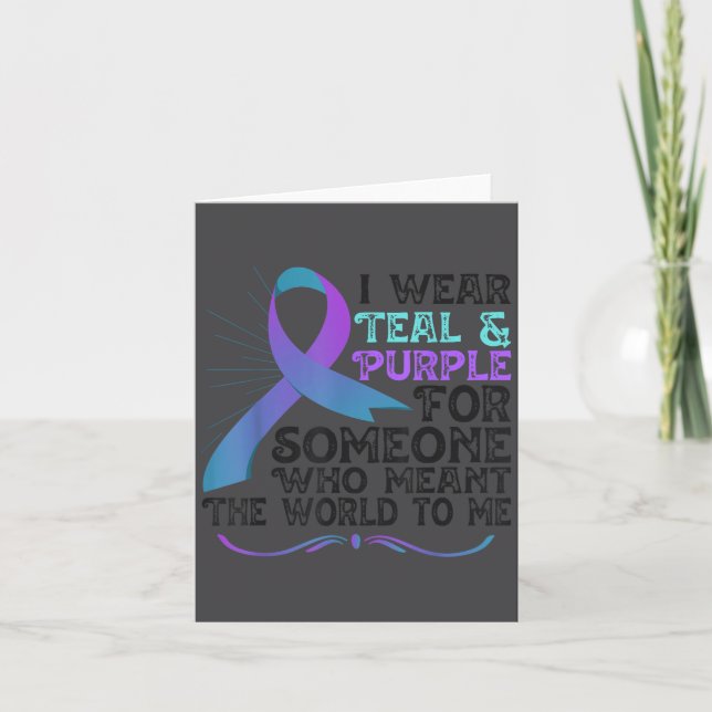 Teal Purple Ribbon For Suicide Prevention Awarenes Card (Front)