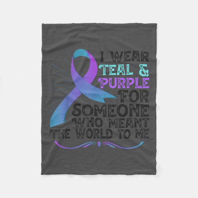 Teal Purple Ribbon For Suicide Prevention Awarenes Fleece Blanket (Front)