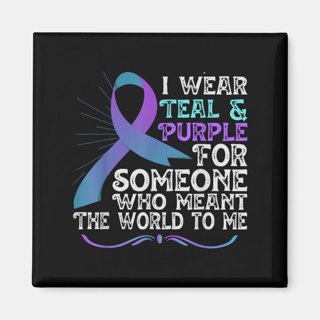 Teal Purple Ribbon For Suicide Prevention Awarenes Magnet (Front)