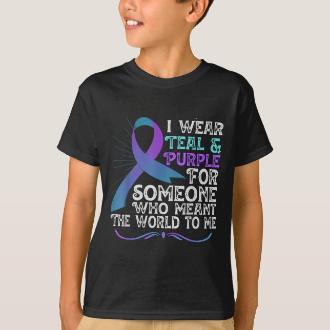 Teal Purple Ribbon For Suicide Prevention Awarenes T-Shirt (Front)