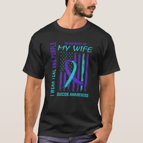 Teal Purple Ribbon In Memory Of Wife Suicide Aware T_Shirt