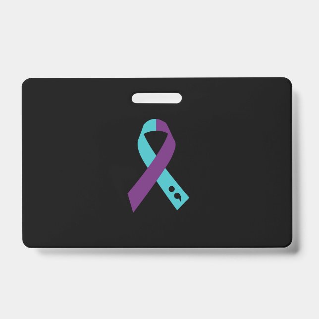 Teal Purple Ribbon Semicolon Suicide Prevention Badge (Front)