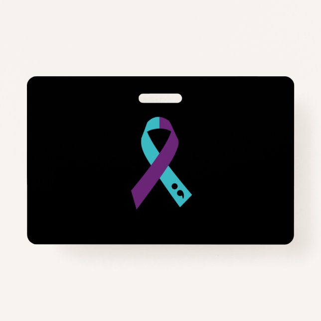 Teal Purple Ribbon Semicolon Suicide Prevention Badge (Front)