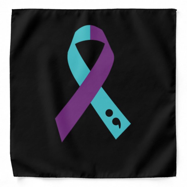 Teal Purple Ribbon Semicolon Suicide Prevention Bandana (Front)