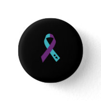 Teal Purple Ribbon Semicolon Suicide Prevention Button