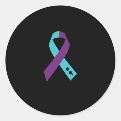 Teal Purple Ribbon Semicolon Suicide Prevention Classic Round Sticker