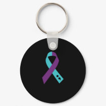 Teal Purple Ribbon Semicolon Suicide Prevention Keychain