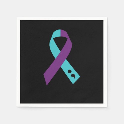 Teal Purple Ribbon Semicolon Suicide Prevention Napkins
