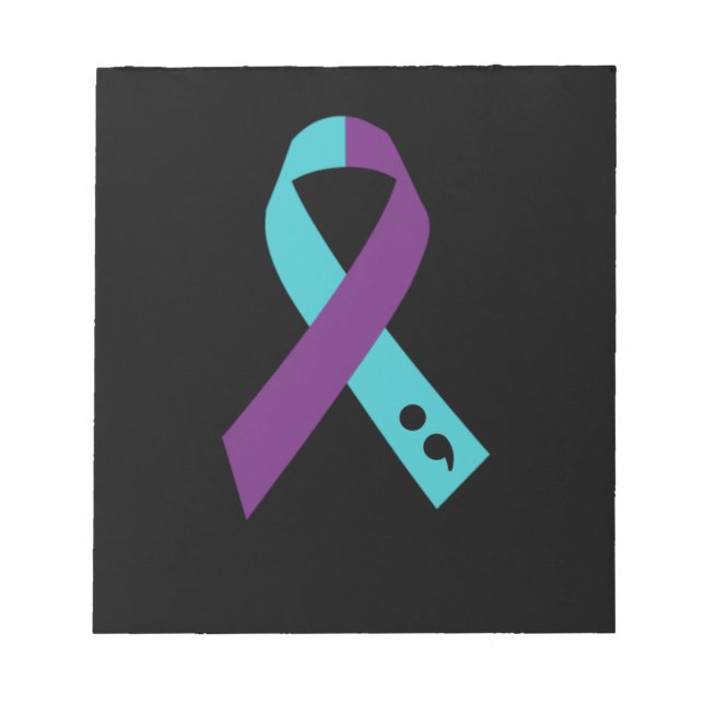 Teal Purple Ribbon Semicolon Suicide Prevention Notepad (Front)