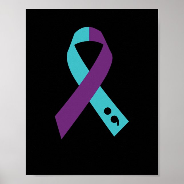 Teal Purple Ribbon Semicolon Suicide Prevention Poster (Front)