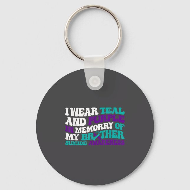 Teal Purple Ribbon Suicide Awareness Brother Aware Keychain (Front)