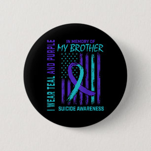 Teal Purple Ribbon Suicide Awareness Flag Brother  Button