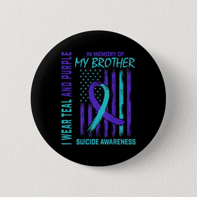 Teal Purple Ribbon Suicide Awareness Flag Brother  Button (Front)