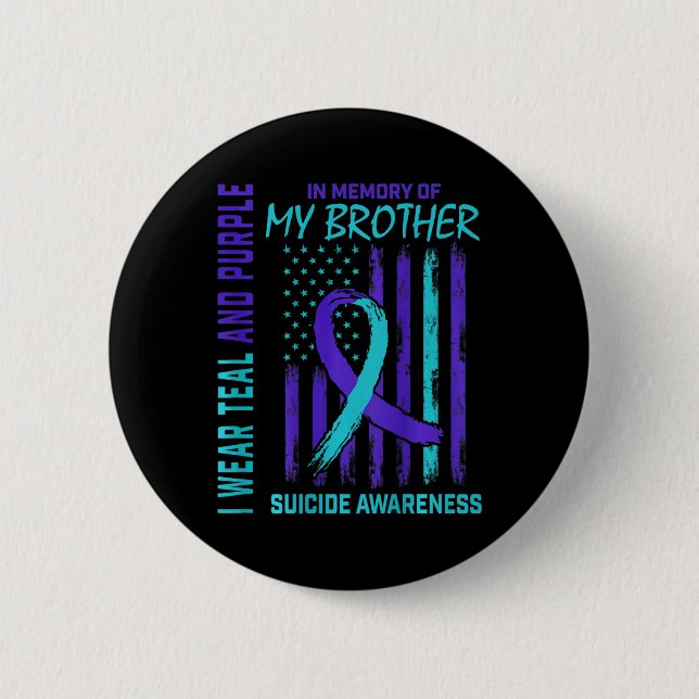 Teal Purple Ribbon Suicide Awareness Flag Brother  Button (Front)