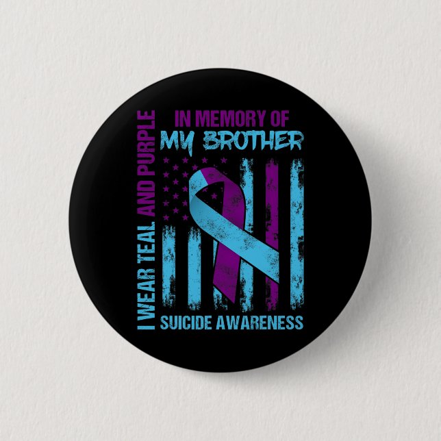 Teal Purple Ribbon Suicide Awareness Flag Brother  Button (Front)