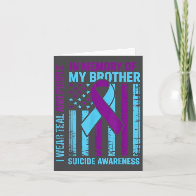 Teal Purple Ribbon Suicide Awareness Flag Brother  Card (Front)