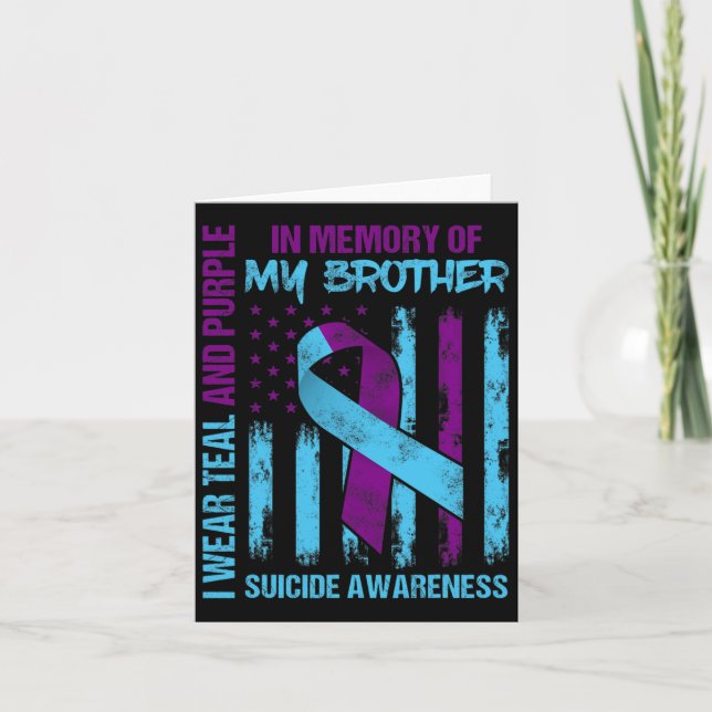 Teal Purple Ribbon Suicide Awareness Flag Brother  Card (Front)