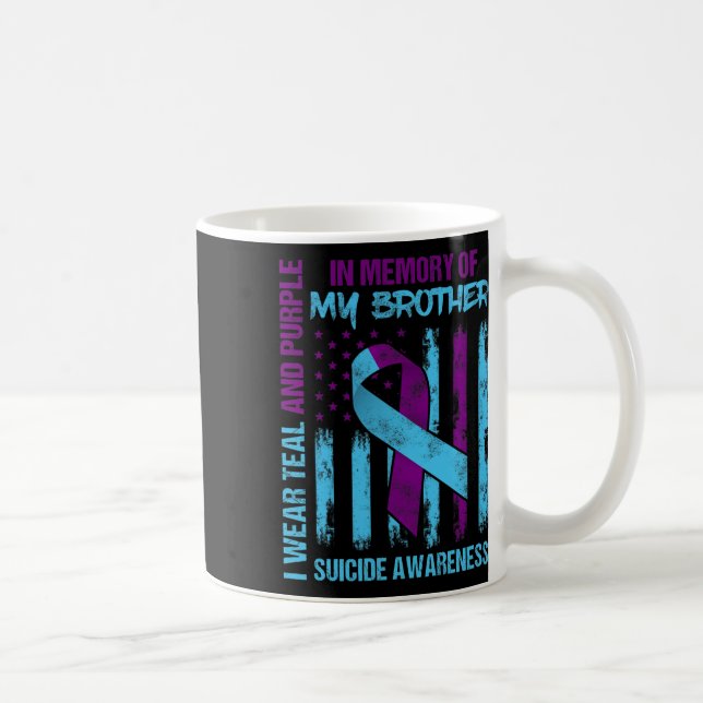 Teal Purple Ribbon Suicide Awareness Flag Brother  Coffee Mug (Right)
