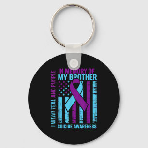 Teal Purple Ribbon Suicide Awareness Flag Brother  Keychain