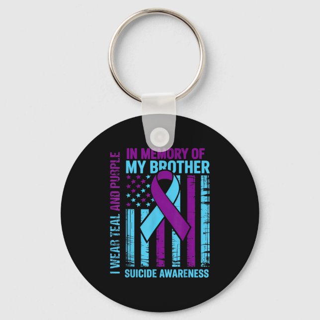 Teal Purple Ribbon Suicide Awareness Flag Brother  Keychain (Front)