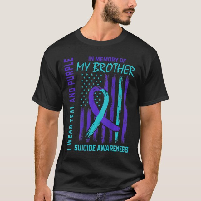 Teal Purple Ribbon Suicide Awareness Flag Brother  T-Shirt (Front)