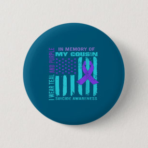 Teal Purple Ribbon Suicide Awareness Flag Cousin B Button