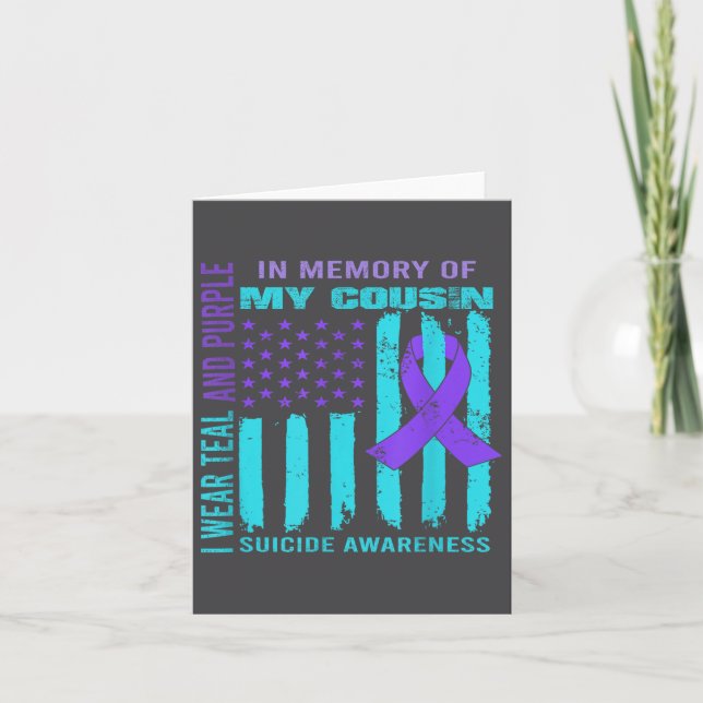 Teal Purple Ribbon Suicide Awareness Flag Cousin B Card (Front)